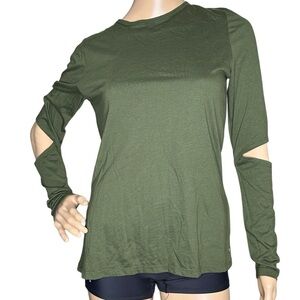 Fabletics green long sleeve jersey top elbow cutouts NWT medium